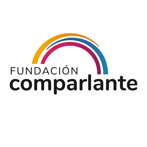 Image that show the new identity of Fundacion Comparlante. It’s about three curved lines that form a bridge, under Comparlante foundation. We are bridge.