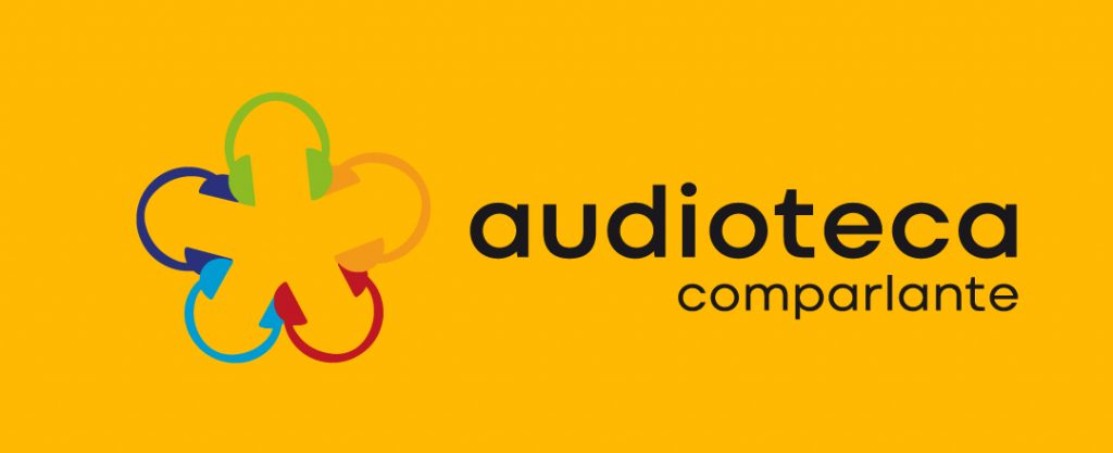 Imagen del logotipo: "audioteca de Fundacion Comparlante" en fondo amarillo.