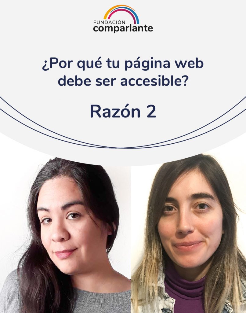 Imagen de Barbara y Mayra miembros del equipo de desarrollo web, junto a la frase 10 razones por las que tu sitio web debe ser accesible. Logotipo Fundación Comparlante.