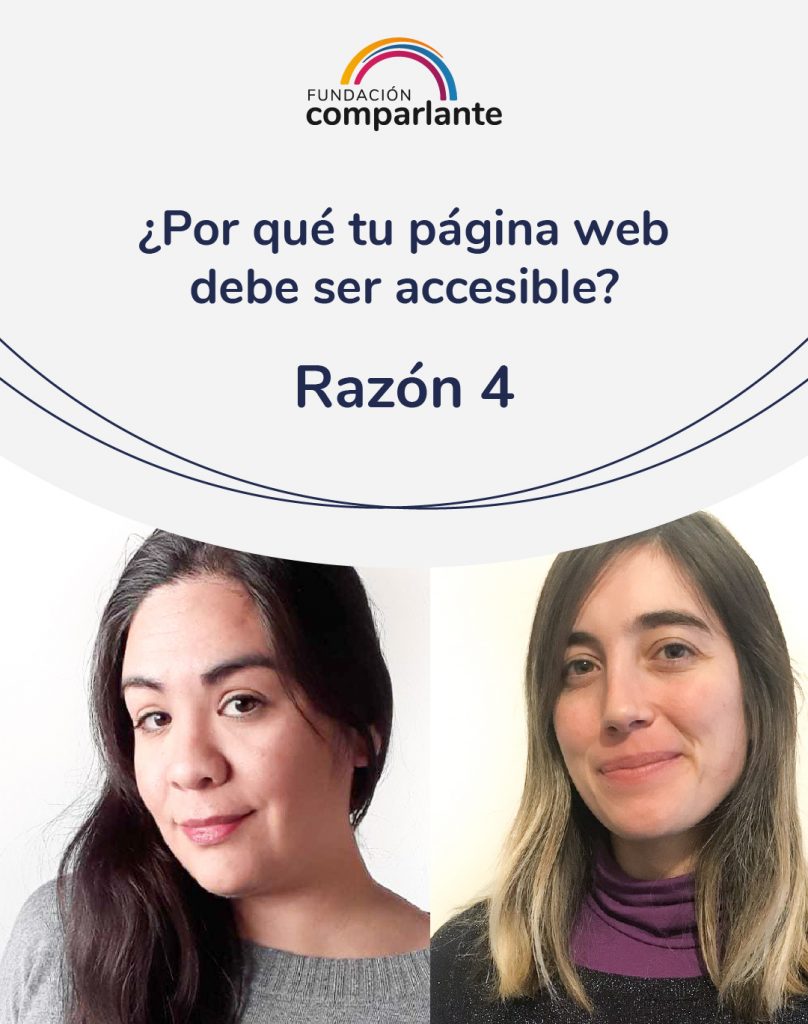 Imagen de Barbara y Mayra miembros del equipo de desarrollo web, junto a la frase 10 razones por las que tu sitio web debe ser accesible. Logotipo Fundación Comparlante.