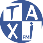 Logotipo de Taxi FM radio en color azul.