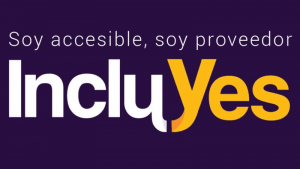 Imagen con fondo azul marino en la que titula: "Soy accessible, soy proveedor" en letras blancas. Abajo dice Incluyes. Inclu con letras blancas y Yes en letras amarillas.