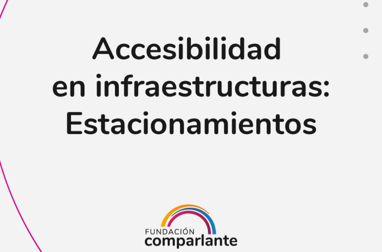 Image in which states the text “Infrastructures Accessibility: Parking Places”. Below, there is the logo of Fundación Comparlante.