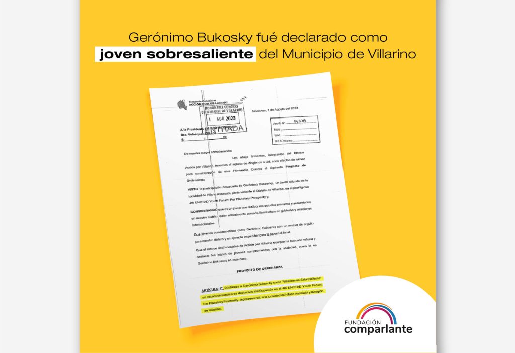Título: Gerónimo Bukosky fue declarado como joven sobresaliente del municipio de Villarino. Imagen del proyecto de ordenanza.