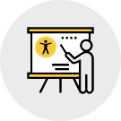 Iconography of a person giving a presentation.